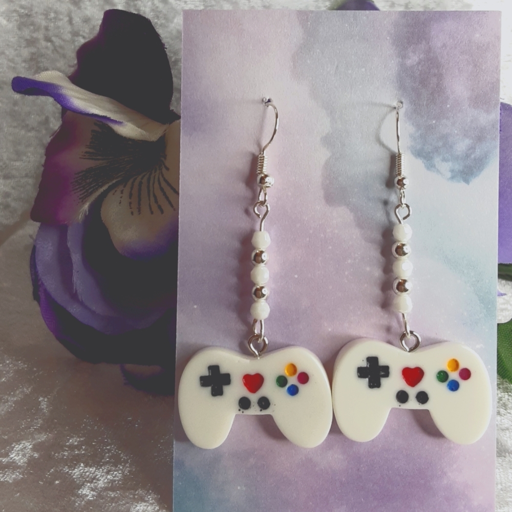 Pair Of Gamer Controller White Earrings